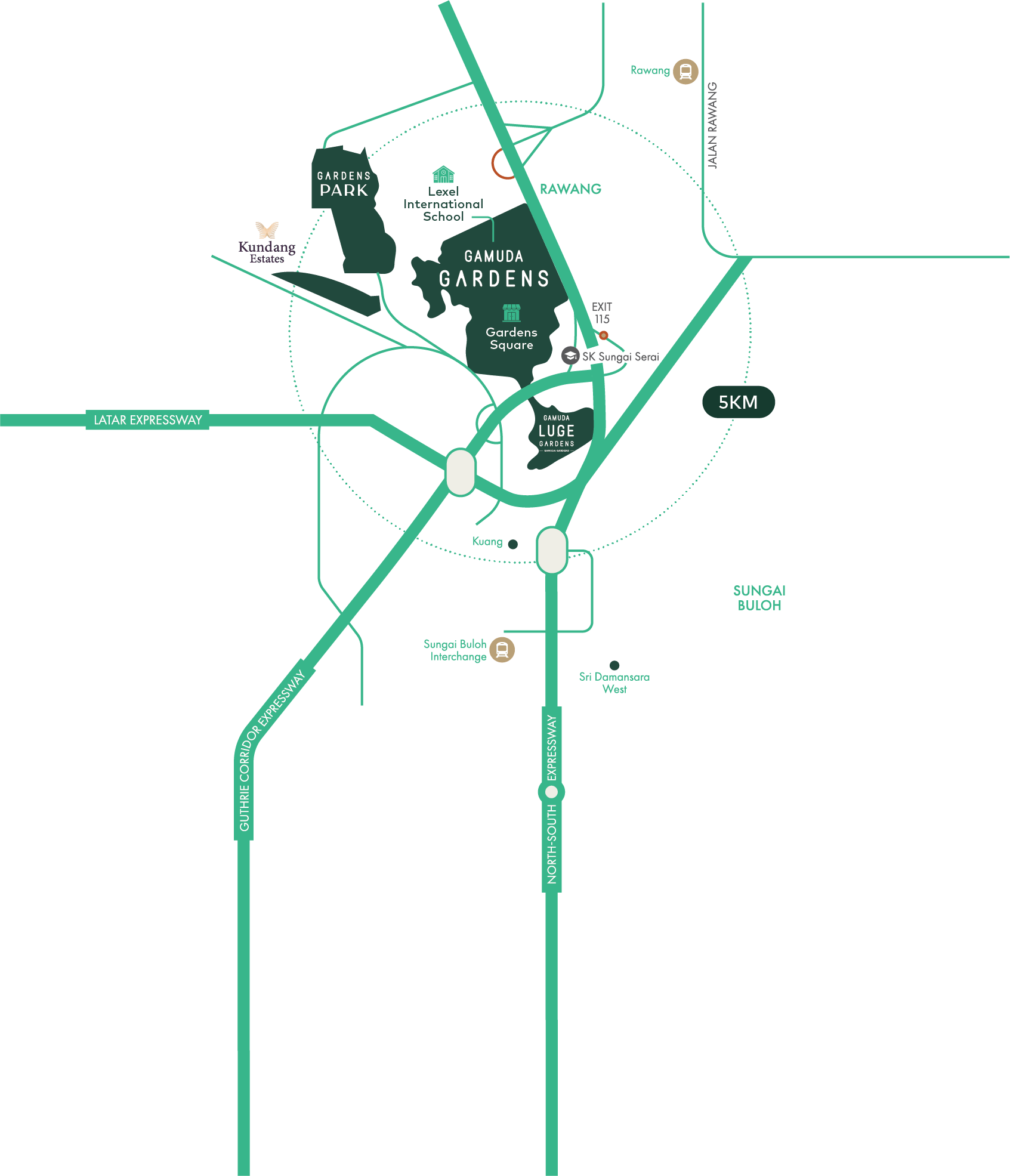 Destinations within 5 kilometres of Gamuda Gardens